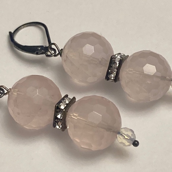 Pale Light Pink Bauble and Rhinestone Earrings - Picture 1 of 15